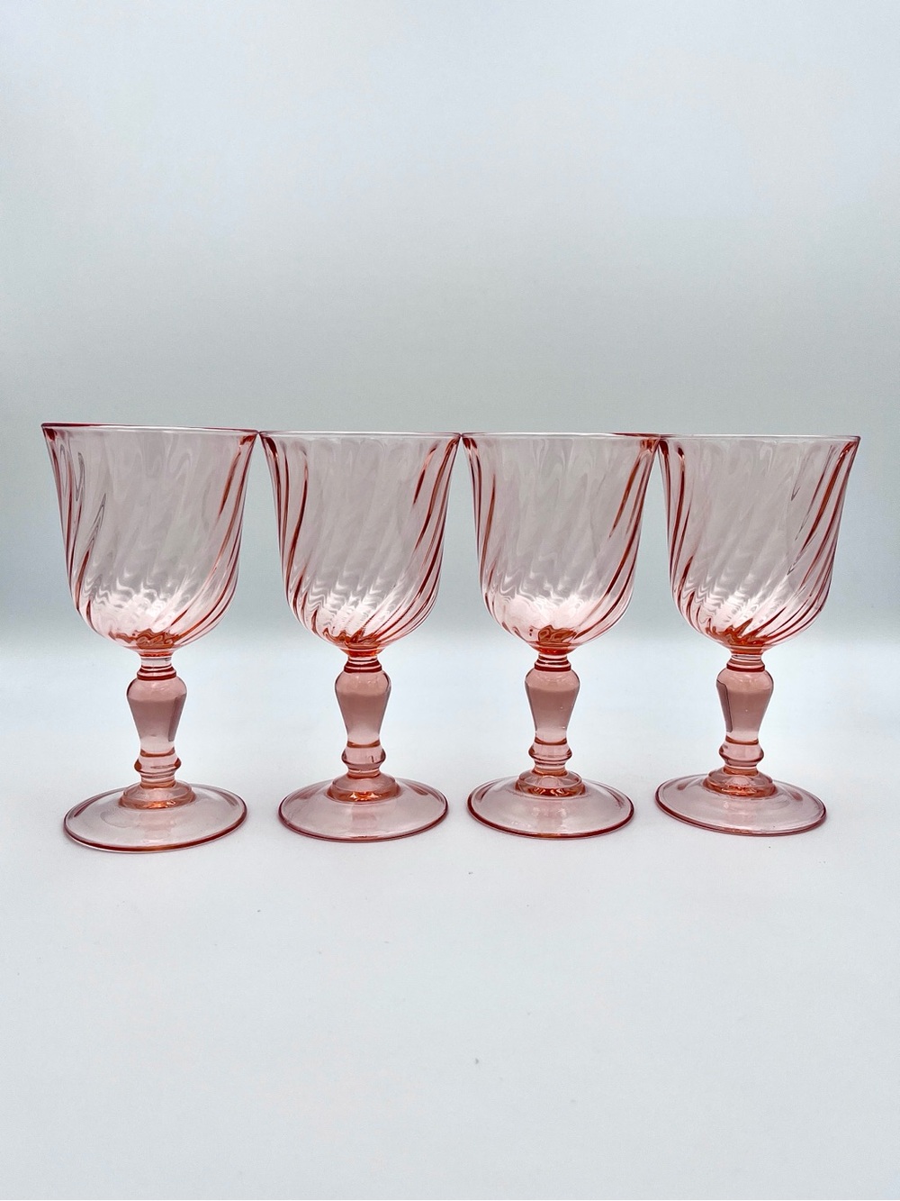 Vintage Arcoroc France Rosaline Pink Swirl Water Goblets - Set of 4